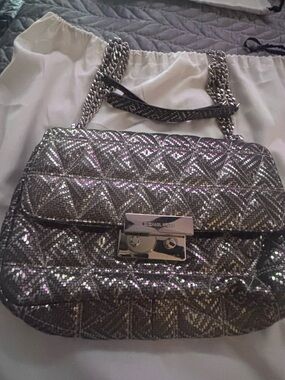 Michael Kors Quilted Metallic Shoulder Bag in Silver